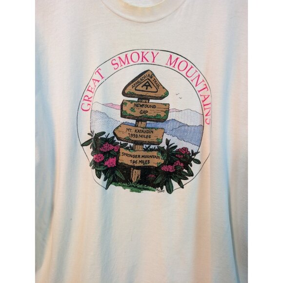VTG 90s Great Smokey Mountain Shirt Mens XL Single Stitch USA White Flaw - Picture 2 of 9
